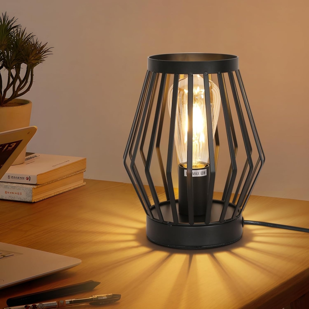 Comely Tischleuchte Vintage Schwarz, Nordic Style Durchbrochene Schmiedearbeiten Tischlampe E27, Nachttischlampe Tischlampe Dekorative für Schlafzimmer, Wohnzimmer Kinderzimmer, Nachttisch, Esszimmer Bild 1