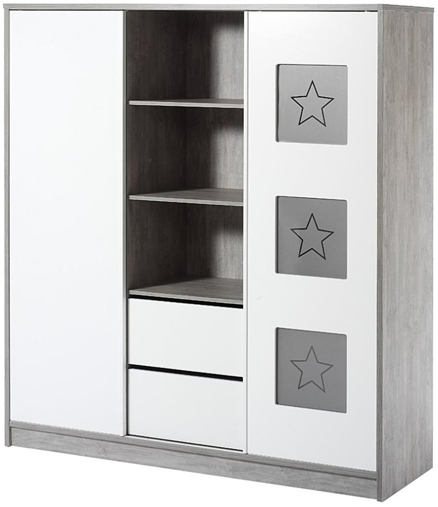 Schardt 'Eco Star' 2-trg. Kleiderschrank, driftwood/weiß, mit 2 Kleiderstangen, 2 Schubladen und 7 Ablagefächern Bild 1