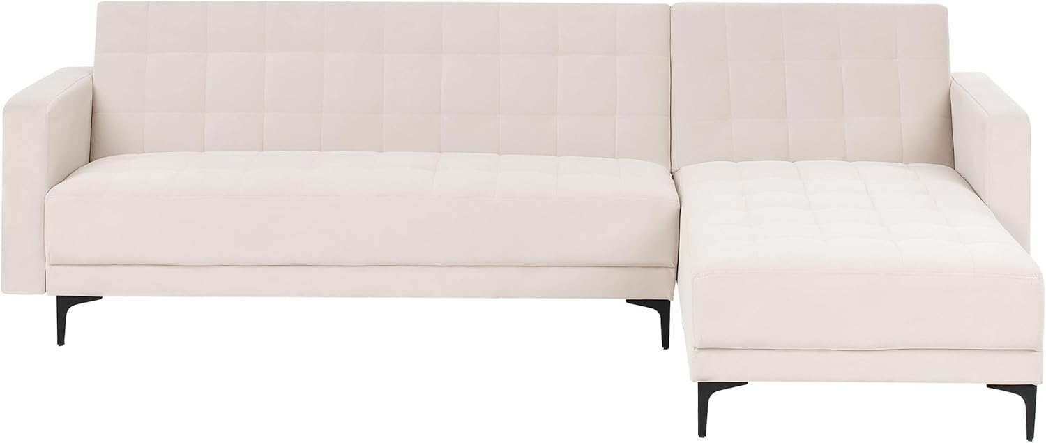 Modul Eckschlafsofa 4-Sitzer ABERDEEN Samtstoff Hellbeige linksseitig Bild 1