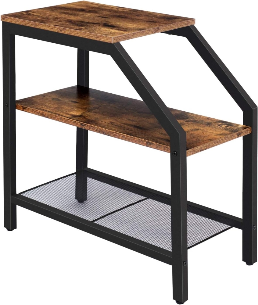 HOOBRO Beistelltisch, Nachttisch mit 3 Regalen, Nachtschrank Schmal Industrieller, Sofatisch für kleine Räume, Metallgestell, Stabile und Leicht Montierbare, Möbel in Holzoptik, Dunkelbraun EBF60BZ01 Bild 1