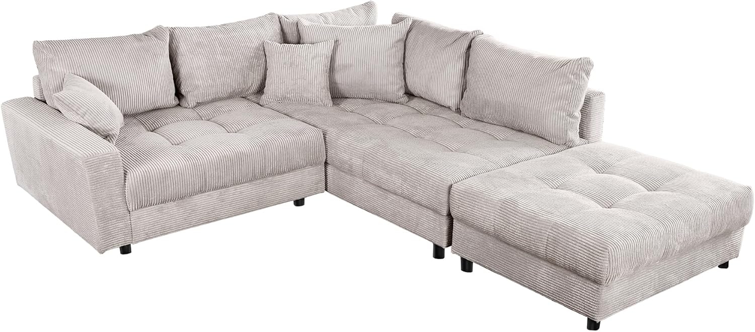 riess-ambiente Ecksofa KENT 220cm beige / schwarz, Einzelartikel 1 Teile, Wohnzimmer · Cord · mit Federkern · inklusive Hocker · L-Form · Modern Bild 1