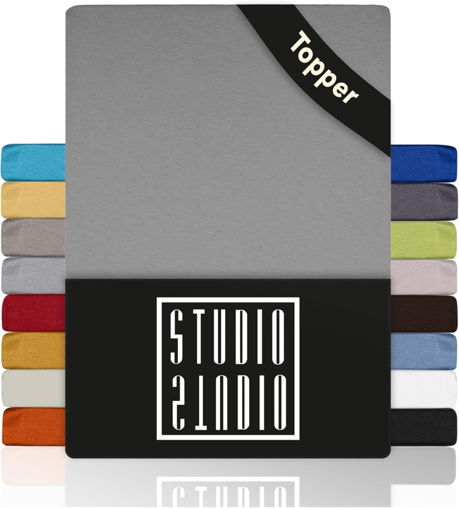 STUDIO Basic Topper Spannbettlaken 180x200 cm, 100% gekämmte Baumwolle, Oeko-TEX 100, Markenqualität, Bettlaken 180x200 Topperbezug Jersey - Silber Bild 1
