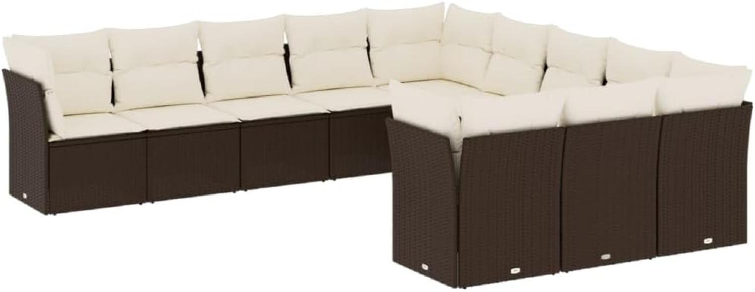 vidaXL 11-tlg. Garten-Sofagarnitur mit Kissen Braun Poly Rattan 3218413 Bild 1