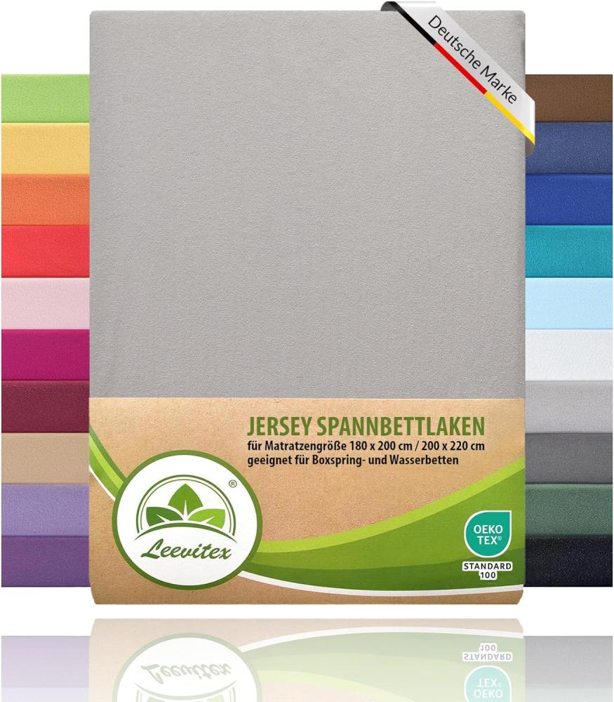 leevitex® Premium Wasserbett & Boxspringbett Spannbettlaken | 100% Baumwolle | 150 g/m² | Markenqualität | Ökotex |180x200 – 200x220 cm - Silber Grau Bild 1