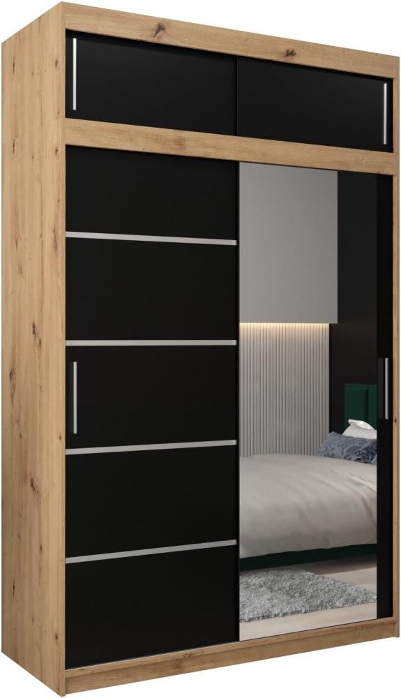 Kryspol Schwebetürenschrank Verona 2-150 cm mit Spiegel Kleiderschrank mit Kleiderstange und Einlegeboden Schlafzimmer-Wohnzimmerschrank Schiebetüren (Artisan Eiche + Schwarz mit Erweiterung) Bild 1