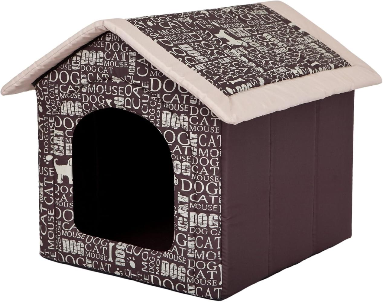 Katzenhaus, Katzenhöhle - mit herausnehmbarem Dach XL - Tierhaus für Katzen und Hunde für Drinnen, 60 x 55 x 60 cm, Braun mit Text Bild 1