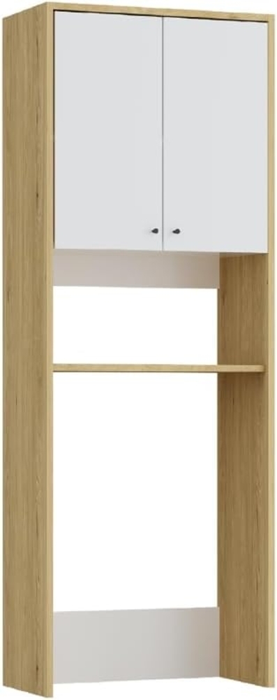 Vente-unique - Möbel für Waschmaschine mit Doppeltür - 65 x 180 cm - Weiß & Holzfarben hell - WORIKA Bild 1