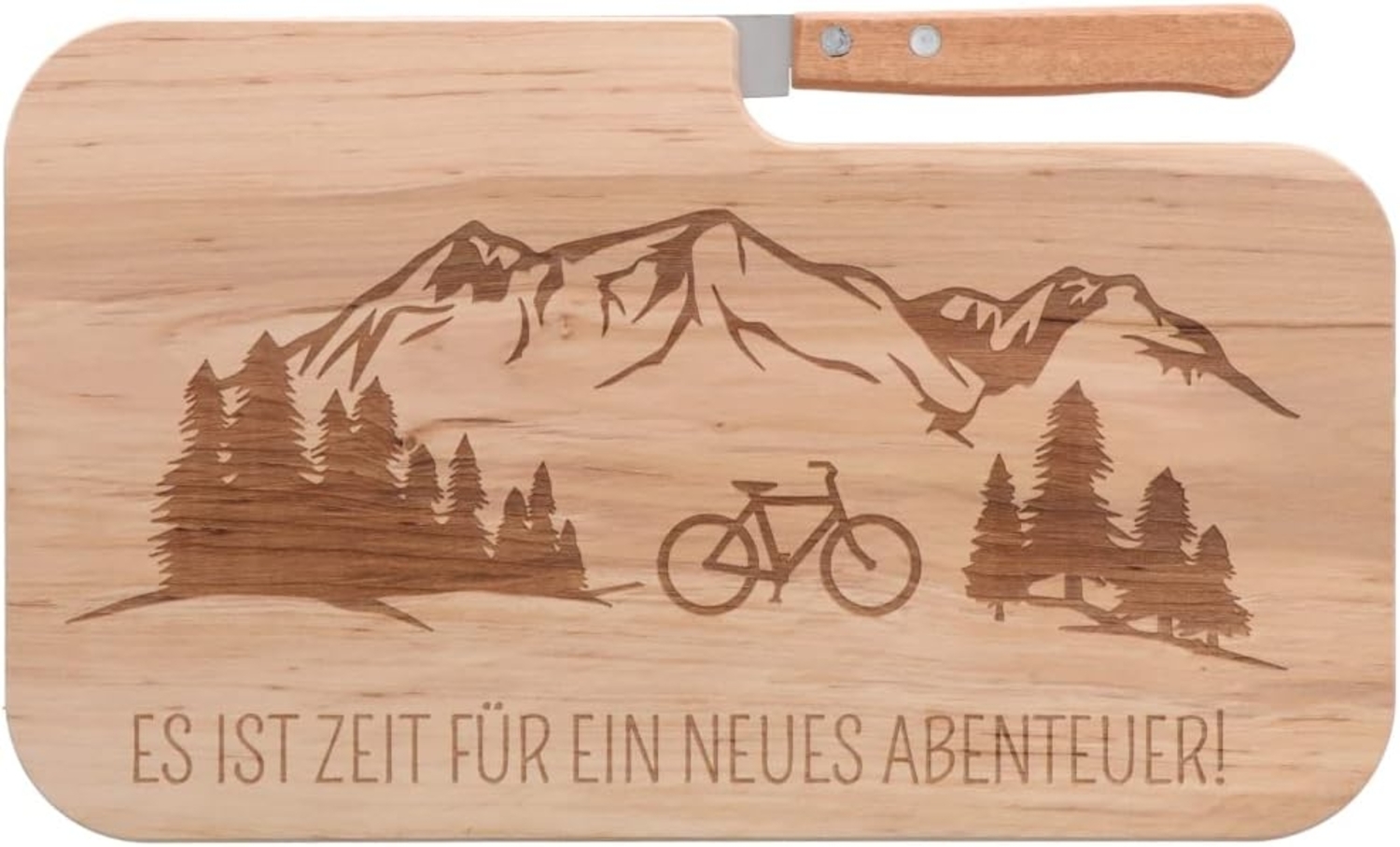 Spruchreif® Schneidebrett Brotzeitbrett mit Messer, Gravur Holzbrett, Geschenk für Radfahrer Bild 1