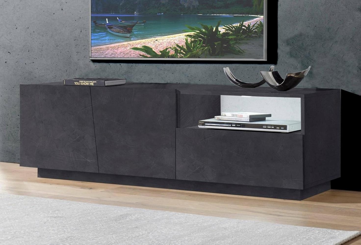 Dmora Wohnzimmer TV-Ständer, Made in Italy, TV-Ständer mit 2 Türen und 1 Schublade, cm 150x43h46, Farbe Schiefergrau Bild 1