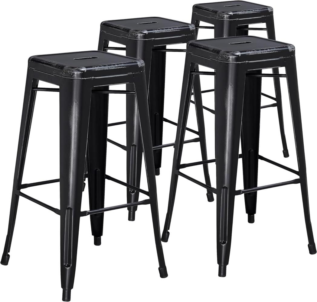 Flash Furniture Barhocker, kommerzielle Qualität, 76 cm hoch, ohne Rückenlehne, Metall mit Distressed-Optik, für Innen- und Außenbereich, Eisen, Kunststoff, schwarz, 4 Stück Bild 1