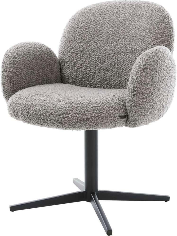 Drehstuhl Nube-Flex mit Armlehnen Bouclé Silbergrau Fußkreuz Schwarz 360° drehbar Taschenfederkern Bild 1