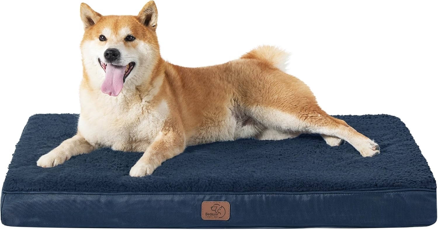 BEDSURE orthopädisches Hundebett mittelgroße Hunde - 91 x 69 x 7.6 cm Hundekissen flauschig Hundematte waschbar Hundematratze in Navyblau für mittelgroße Hunde Bild 1