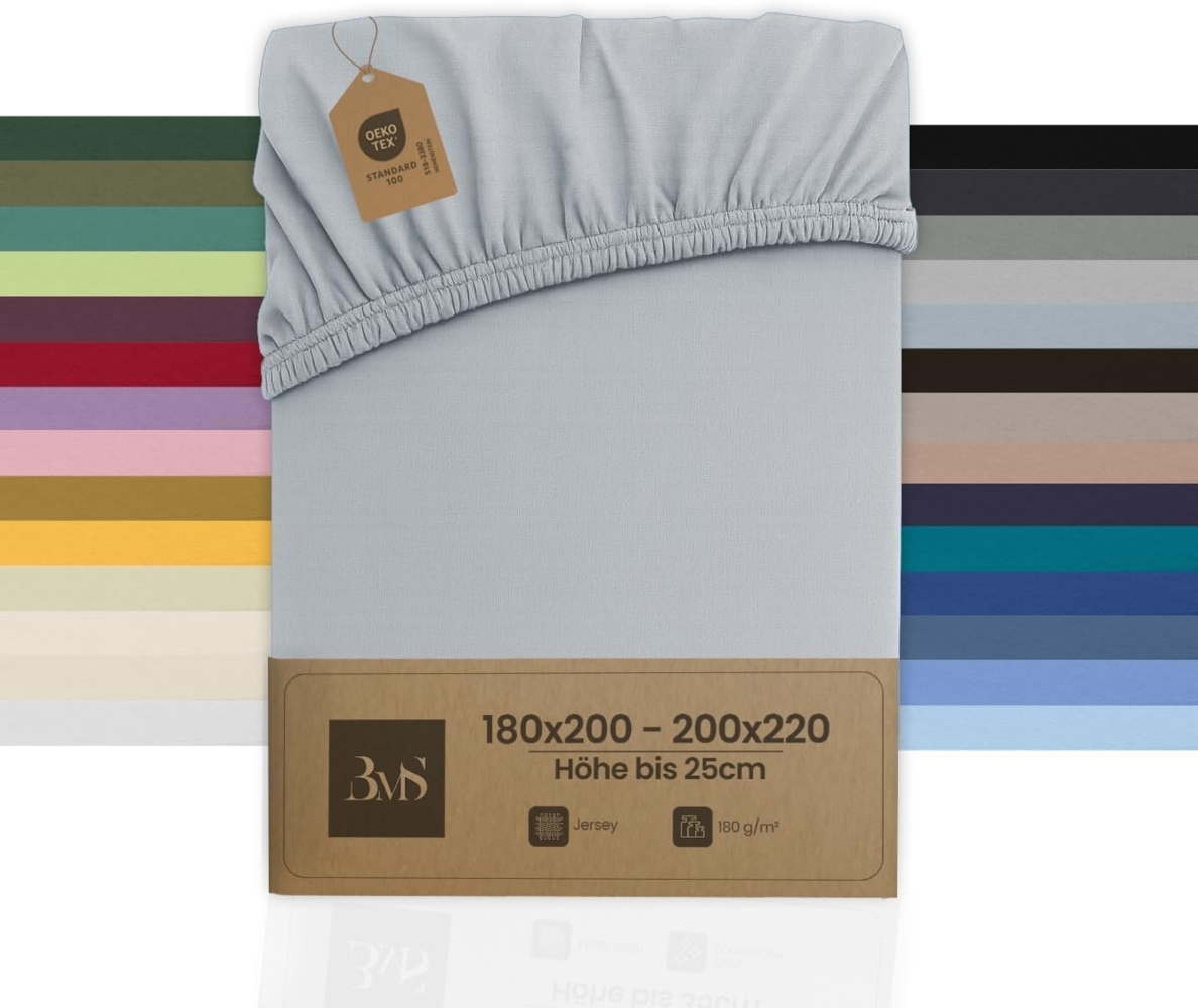 Bettwaesche-mit-Stil Jersey Spannbettlaken grau blau 180 – 200 x200cm Höhe bis 20cm Bild 1