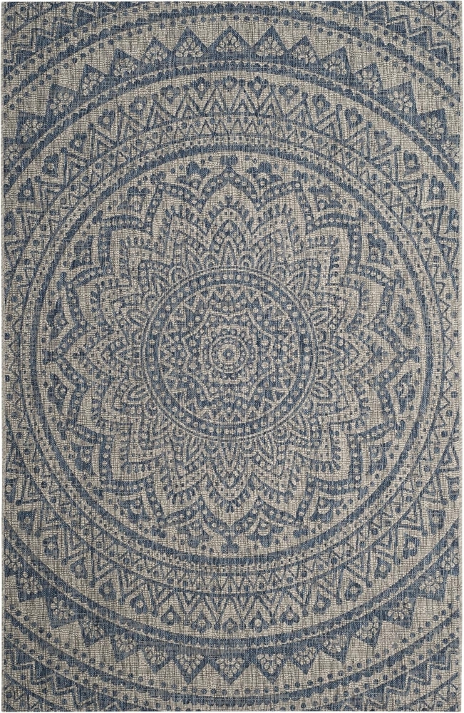 SAFAVIEH Zeitgenössische Teppich für Innen - & Außenbereich - Courtyard Collection, Kurzer Flor, Hellgrau und Blau, 160 X 231 cm Bild 1