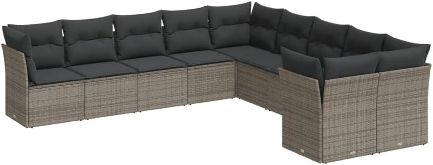 vidaXL 10-tlg. Garten-Sofagarnitur mit Kissen Grau Poly Rattan 3218240 Bild 1