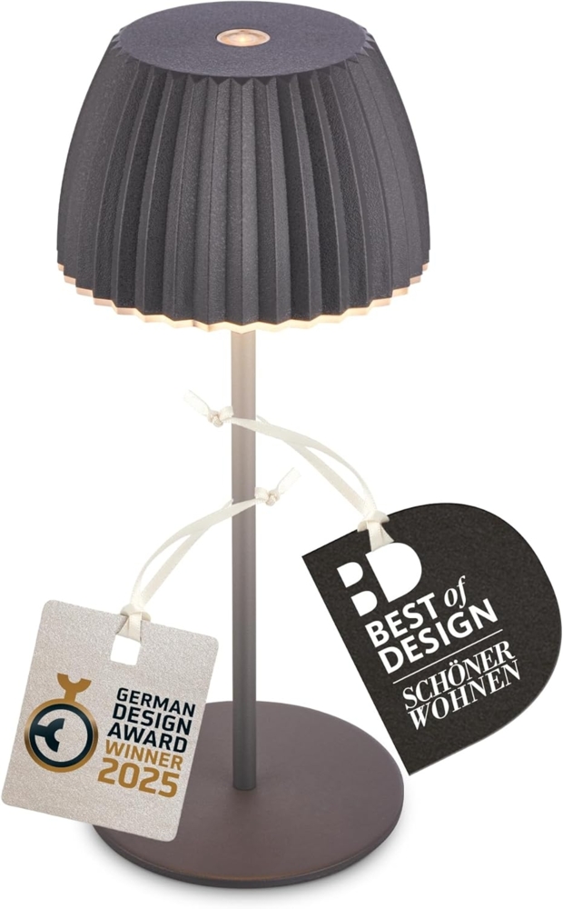 BRILONER - Riffle Mini LED Tischlampe kabellos IP44 mit Lichtkante, 8,5x20 cm, Touchdimmer, Akku tauschbar, Nachttischlampe, LED Lampe, Akku Lampe, German Design Award Winner 2025, Anthrazit Bild 1