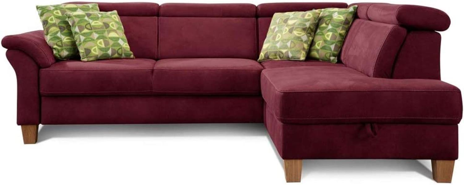 Cavadore Ecksofa Ammerland mit Ottomane rechts / Federkern-Sofa im Landhausstil mit verstellbaren Kopfstützen / 245 x 84 x 194 / Lederoptik rot Bild 1