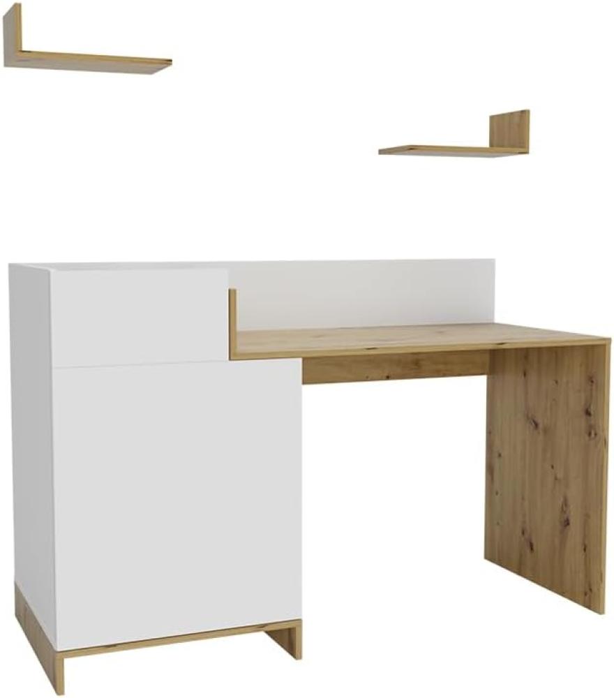 Vicco Schreibtisch Reko 150x96 cm, Weiß Artisan Eiche, Bürotisch mit Regale Bild 1