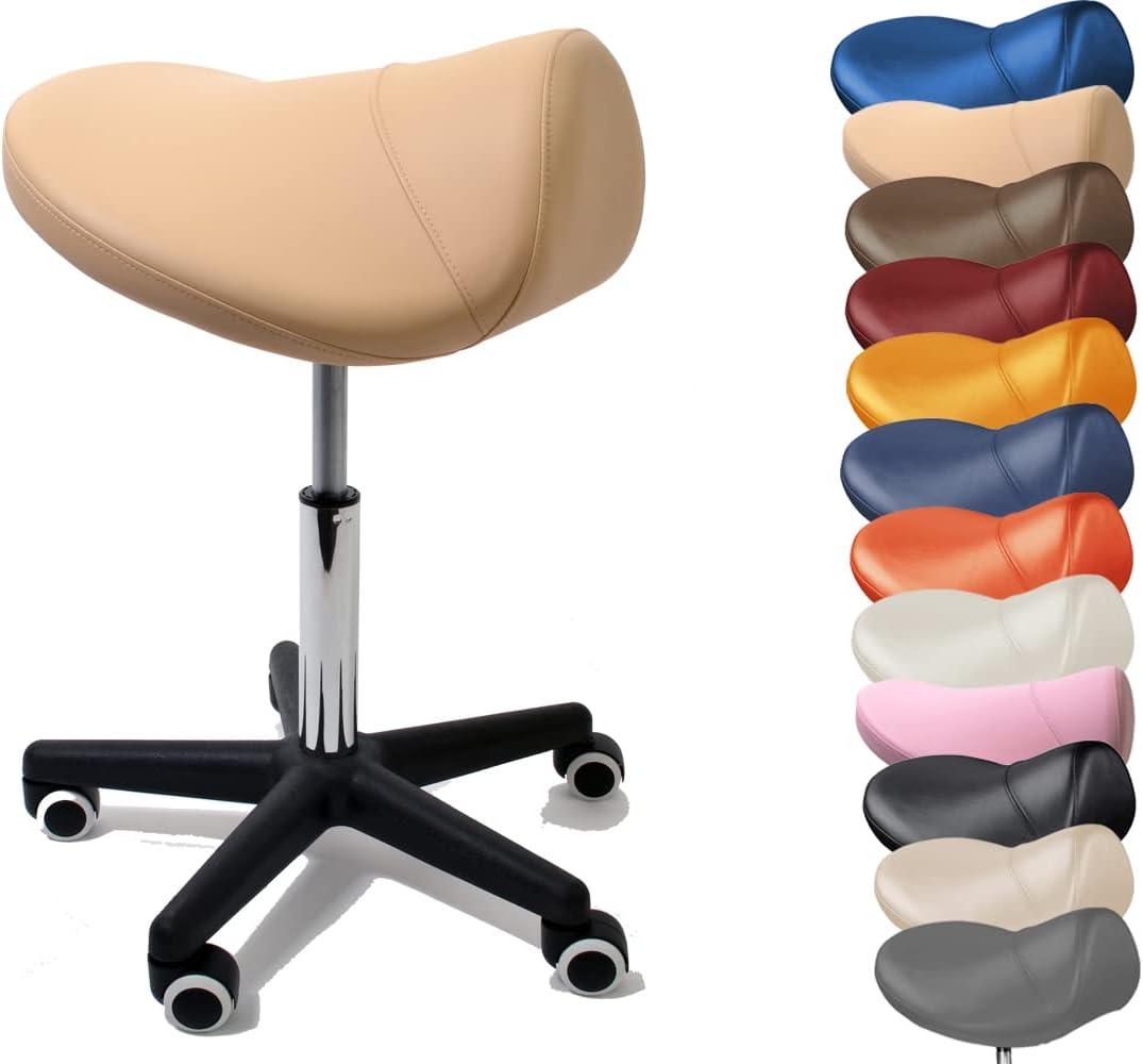 Sattelhocker / Sattelstuhl mit PU Rollen für alle Böden - ergonomisch - stufenlos höhenverstellbar - viele Farben - 360° drehbar - Arbeitshocker - Praxishocker - Kein Werkzeug notwendig (Mokka Beige) Bild 1