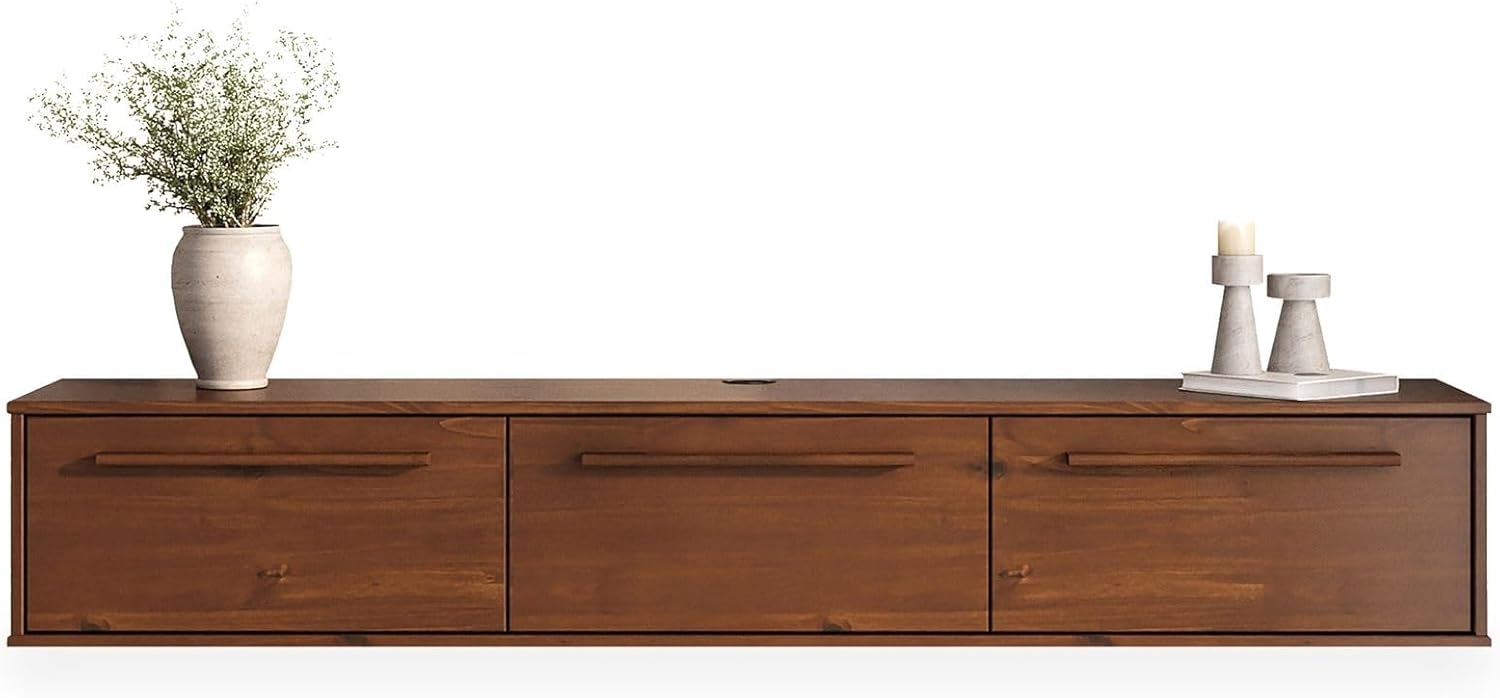 IDIMEX Lowboard TECCA, Hängekonsole mit 3 Klappen Massivholz Mid Century Stil Kastanie farben Bild 1