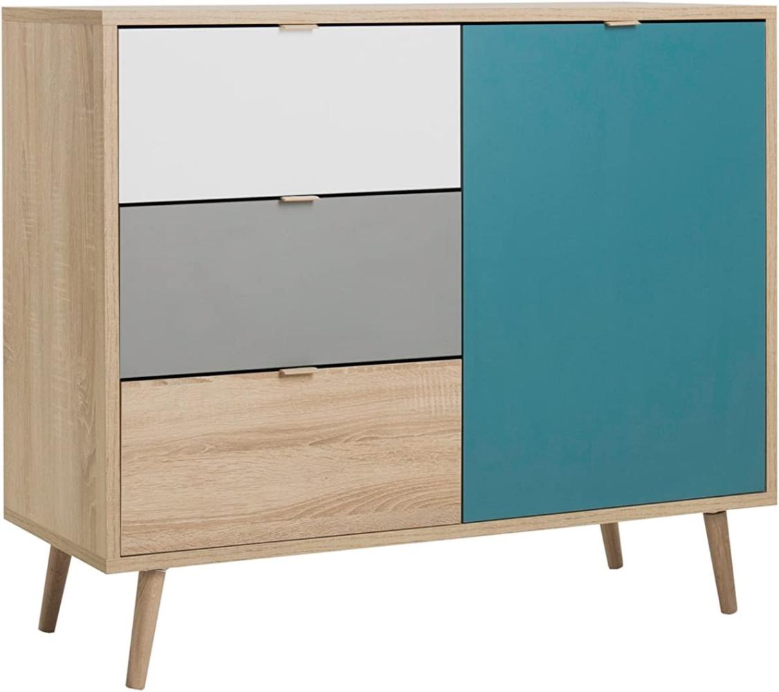 Finori 'CUBA1' Sideboard mit 3 Schubladen und 1 Tür, Eiche Sägerau Nb. / bunt, ca. 103 cm Bild 1