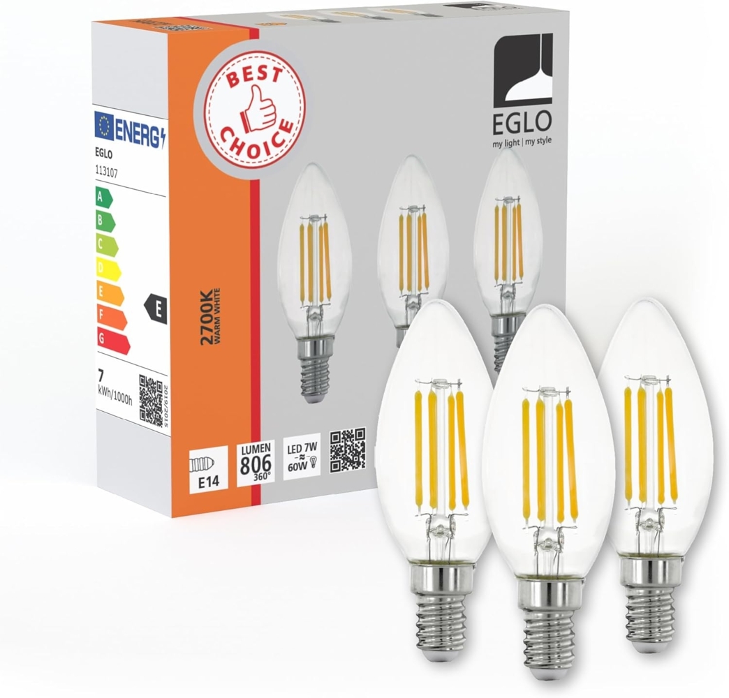 Eglo 113107 LED Leuchtmittel E14 3X7W 2700K L:9. 8cm Ø3. 5cm Bild 1