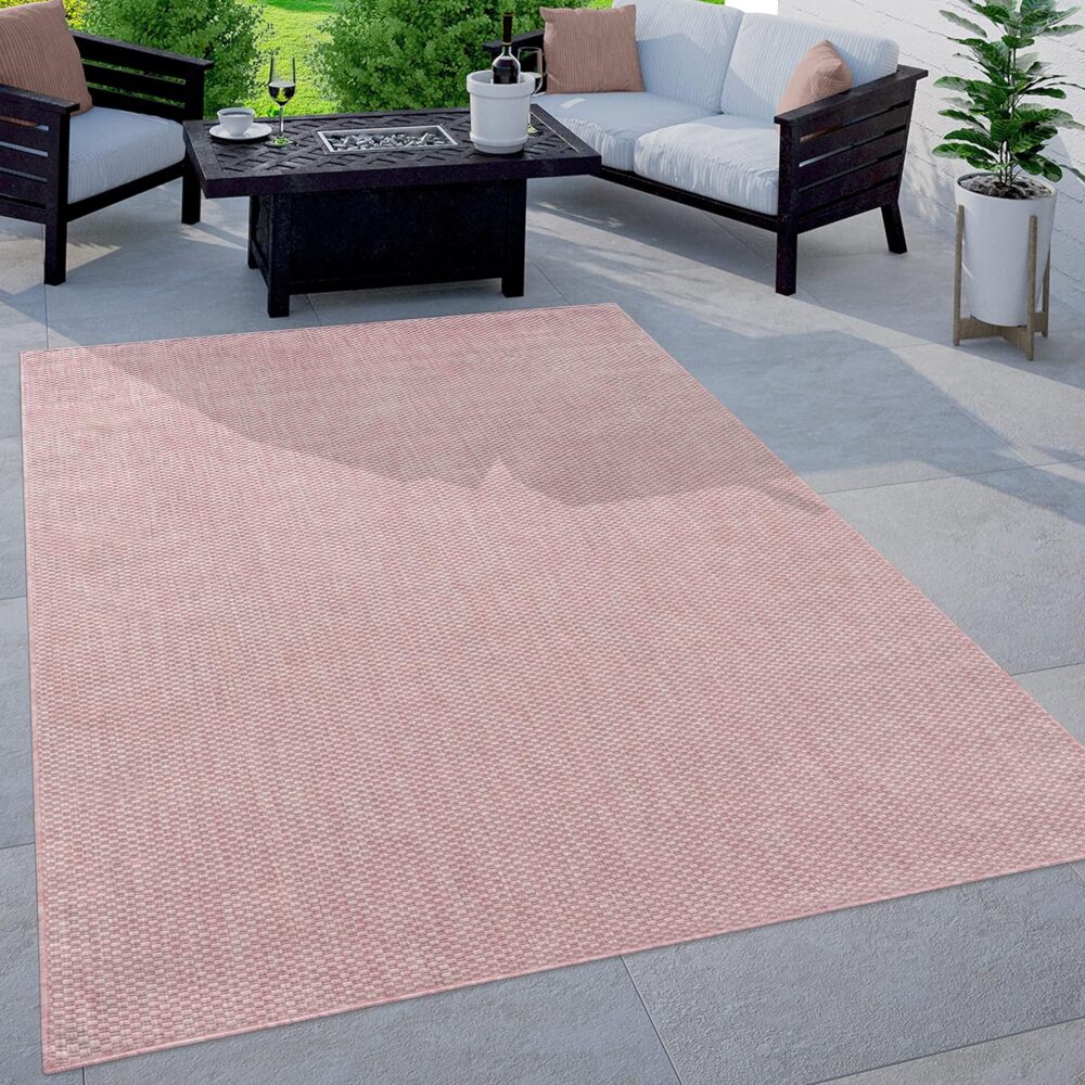 Paco Home Outdoor Teppich Wetterfest Wohnzimmer Balkon Küchenteppich Flachgewebe Sisaloptik Meliert Einfarbig, Grösse:150 cm Quadrat, Farbe:Pink Bild 1