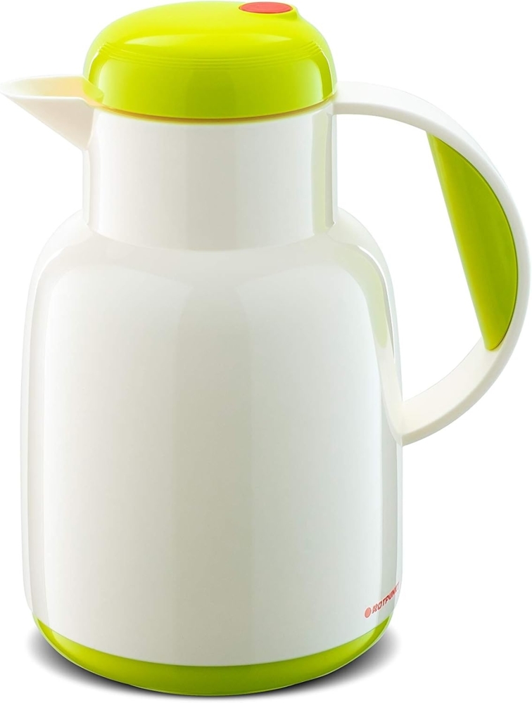 ROTPUNKT Isolierkanne 1,0 ltr. hochwertig I Glaseinsatz I BPA Frei I 24 Std warm 36 std kalt, 1 l, (Kaffekanne I Teekanne, 970 white/limecurd), Glaskolben aus doppelwandigem Rosalin-Glas Bild 1