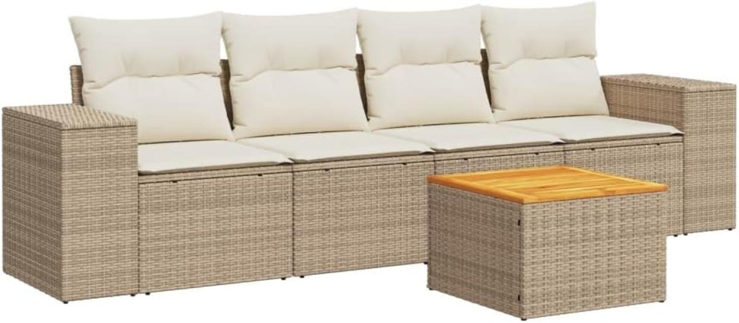 vidaXL 5-tlg. Garten-Sofagarnitur mit Kissen Beige Poly Rattan 3225323 Bild 1