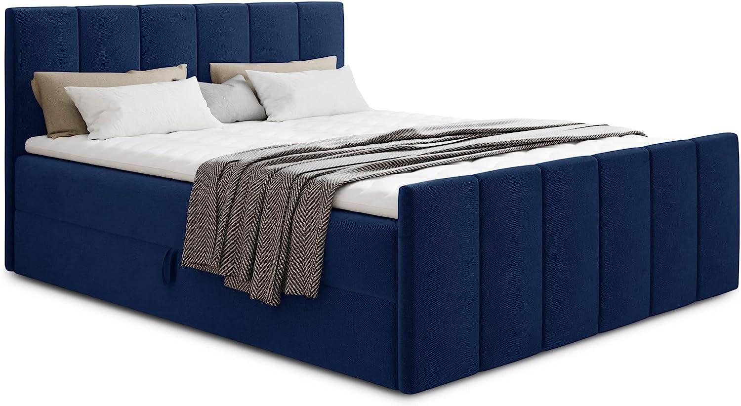 Boxspringbett Star Lux mit Fußteil, 2 Bettkästen und Matratzentopper - Doppelbett mit Topper, Bonell-Matratze, Polsterbett, Bett (Dunkelblau (Kronos 09), 180 x 200 cm) Bild 1