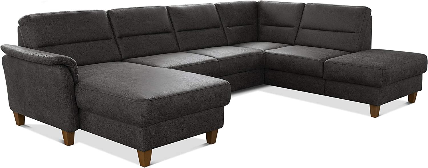 CAVADORE Wohnlandschaft Palera / Federkern-Sofa in U-Form im Landhausstil / 314 x 89 x 212 / Mikrofaser in Lederoptik, Dunkelgrau Bild 1