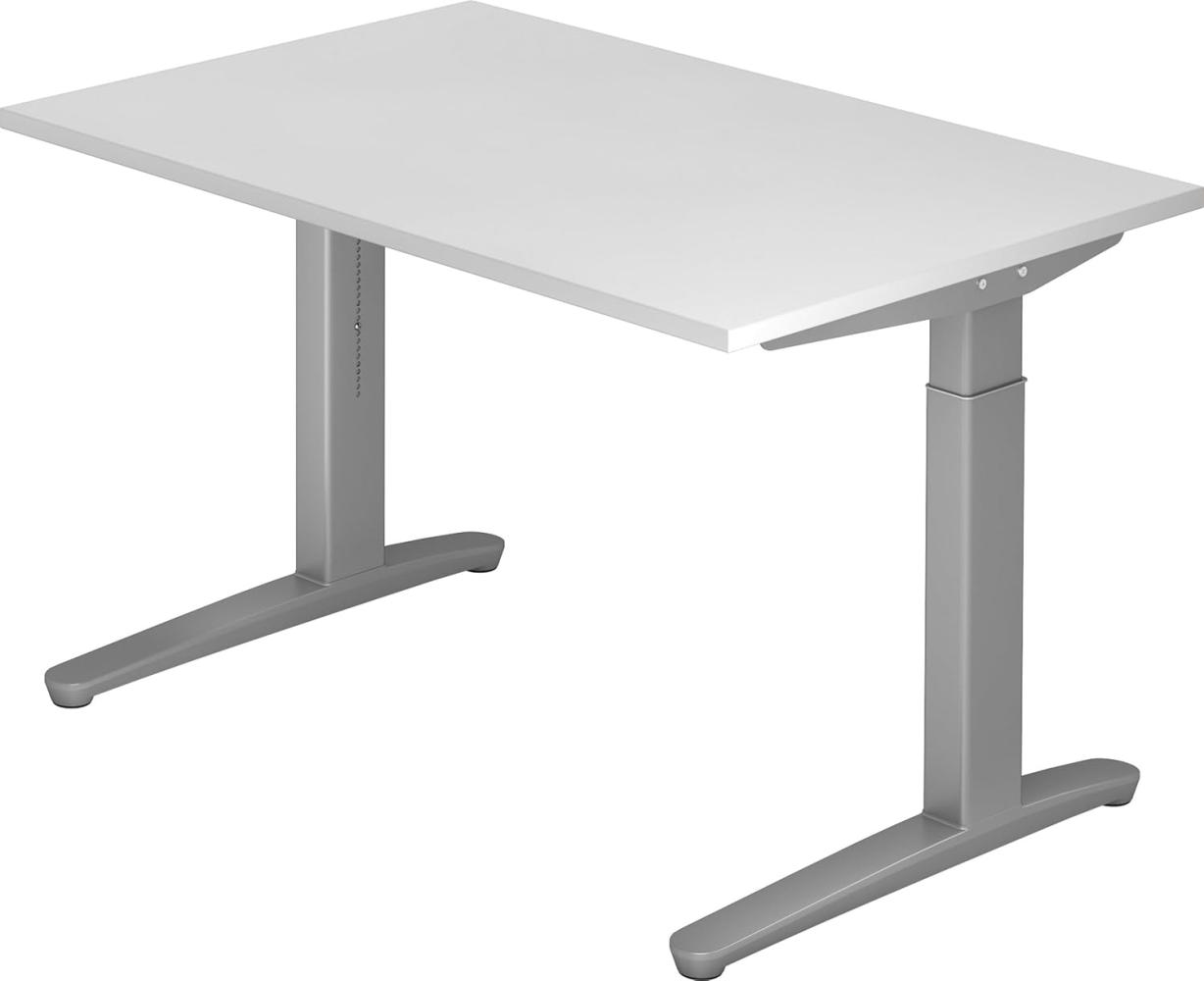 bümö® Design Schreibtisch XB-Serie höhenverstellbar, Tischplatte 120 x 80 cm in weiß, Gestell in silber Bild 1