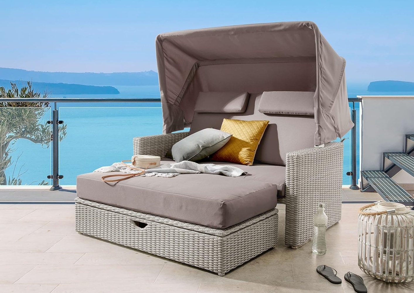 Destiny Gartenlounge-Set FLORENZ, (1x Sofa mit Dach, 1x Bank, inkl. Auflagen), Aluminium, Polyrattan Bild 1