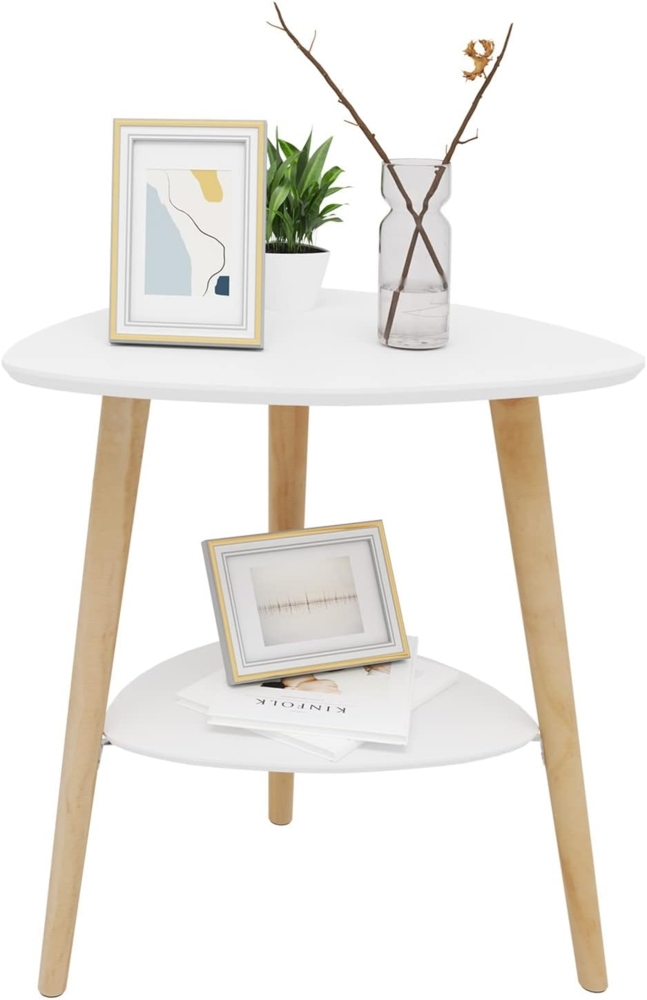 EUGAD Beistelltisch Sofatisch Couchtisch Nachttisch Nachtkommode Nachtschrank Kaffeetisch mit 2 Ablagefäche Holzbeine MDF 50 x 40 x 55 cm Weiß 0063ZZ Bild 1