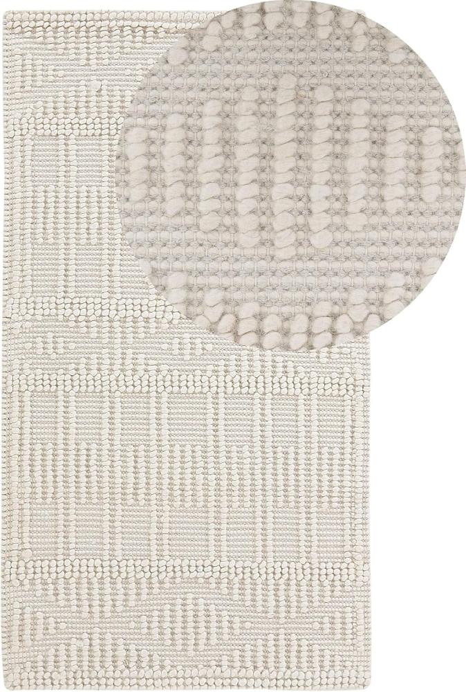 Teppich Wolle helles Beige 80 x 150 cm geometrisches Muster Kurzflor LAPSEKI Bild 1