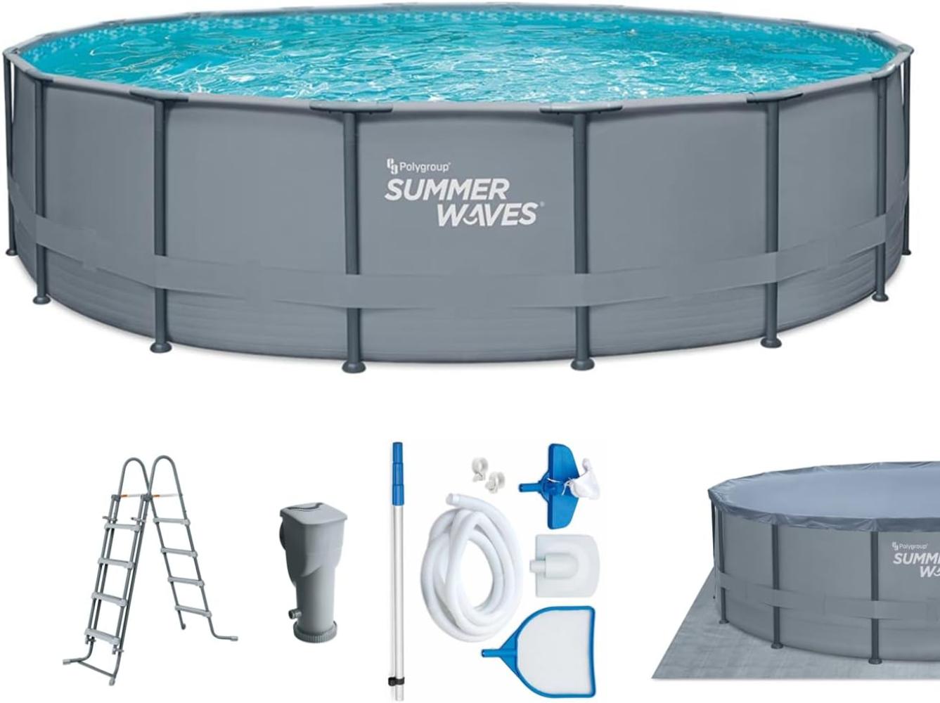 Summer Waves Elite Frame Pool | Aufstellpool rund | Komplettset | Grau | Ø 549x132 cm Bild 1