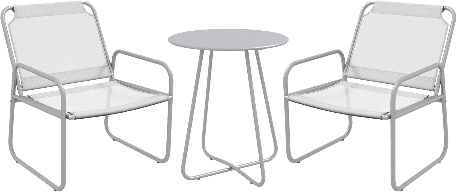 Outsunny 3tlg. Bistro-Set, Balkonmöbel-Set inkl. 1 Tisch, 2 Stühlen, Gartenmöbel-Set, Gartensitzgruppe für Garten, Terrasse, Mesh, Hellgrau Bild 1