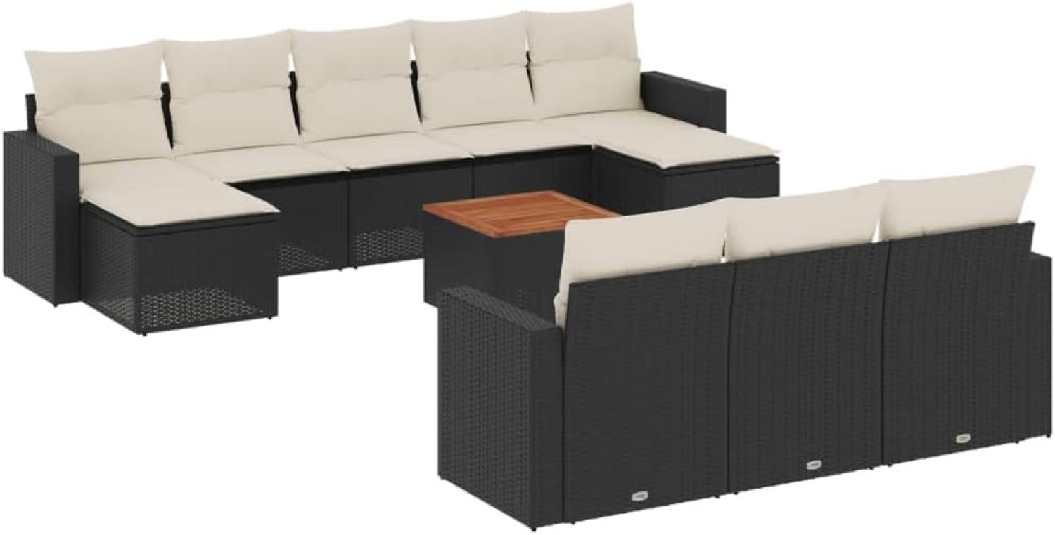 vidaXL 11-tlg. Garten-Sofagarnitur mit Kissen Schwarz Poly Rattan 3224341 Bild 1