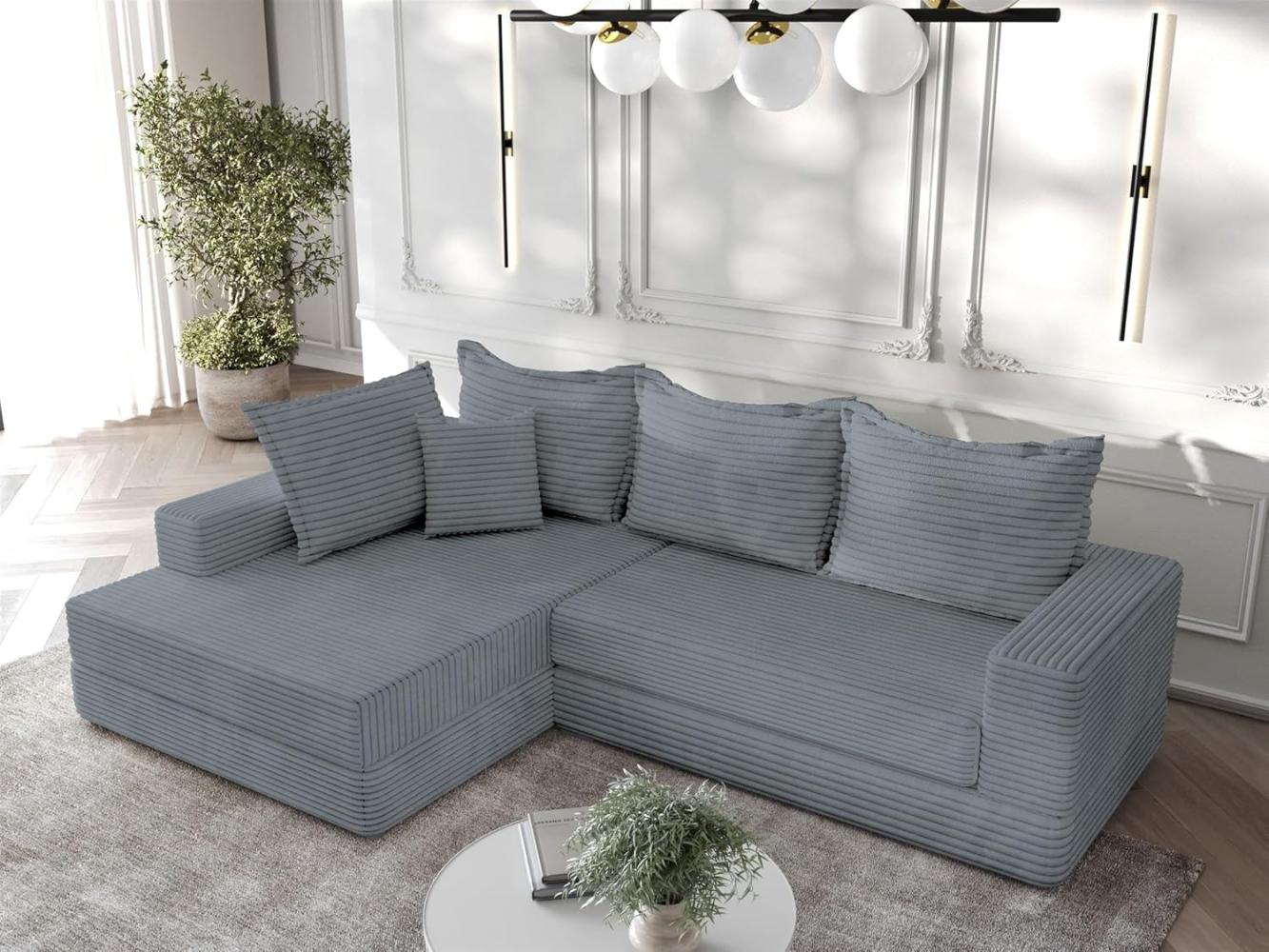 Ecksofa Couchgarnitur Sofa OSKAR in Stoff Tilia Grau Ottomane Links Bild 1