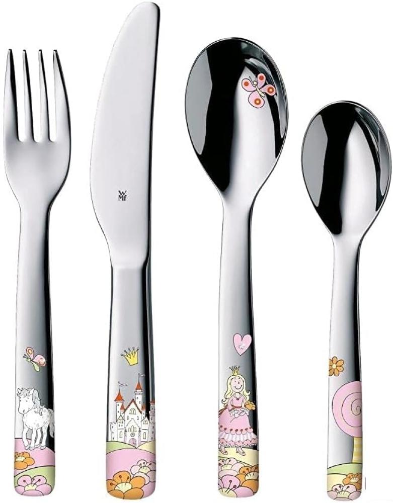 WMF Prinzessin Anneli Kinderbesteck Set 4-teilig, Kinderbesteck Mädchen Edelstahl, Kinderbesteck ab 3 Jahre, Cromargan poliert, spülmaschinengeeignet Bild 1