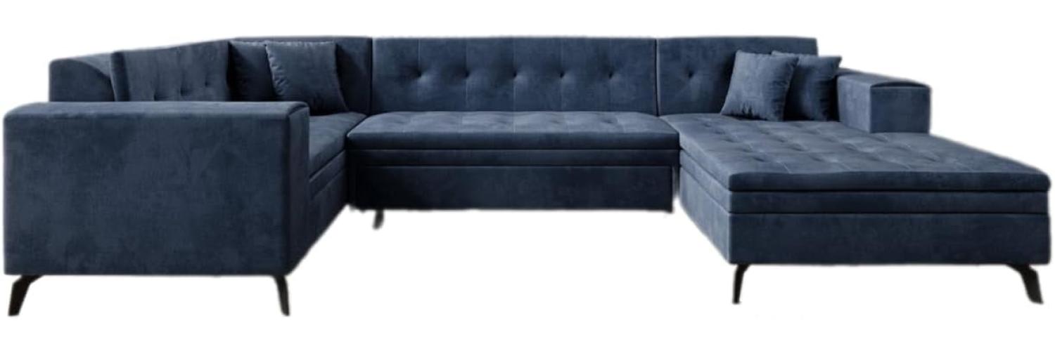 Designer Sofa Neola mit Schlaffunktion Samt Blau Rechts Bild 1