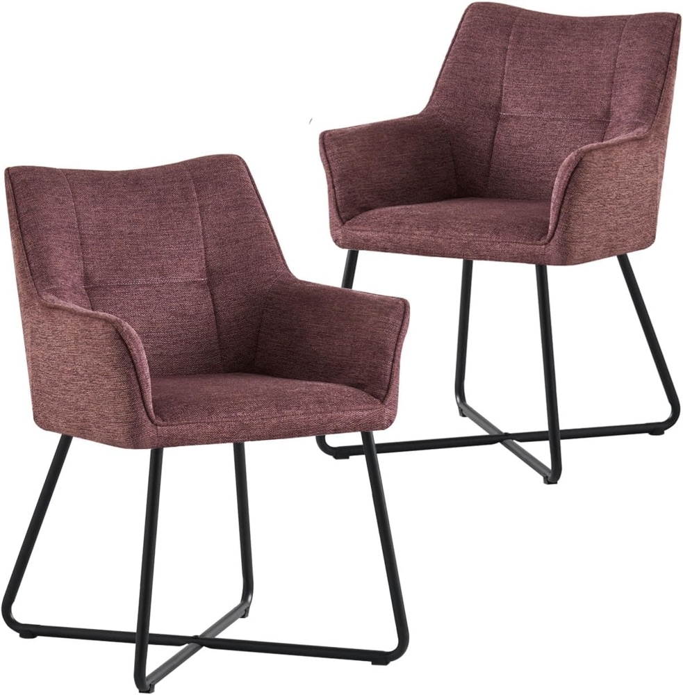 B&D home Esszimmerstühle BREIGHT 2er Set | Armlehnenstuhl für Küche, Wohnzimmer, Esszimmer, Büro | industrial | Webstoff Merlot Bild 1