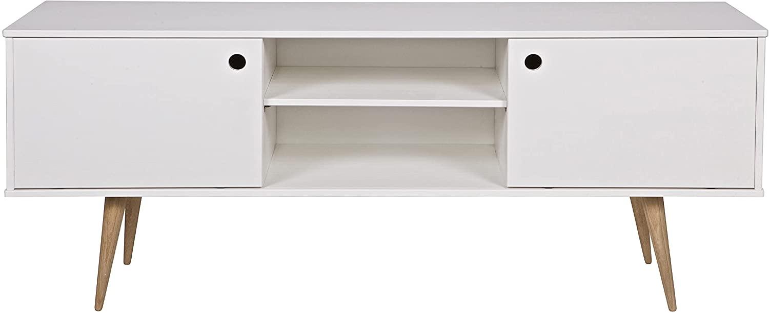 Retro TV Board Weiß mit 2 Schiebetüren und 2 Fächer, Woood Bild 1