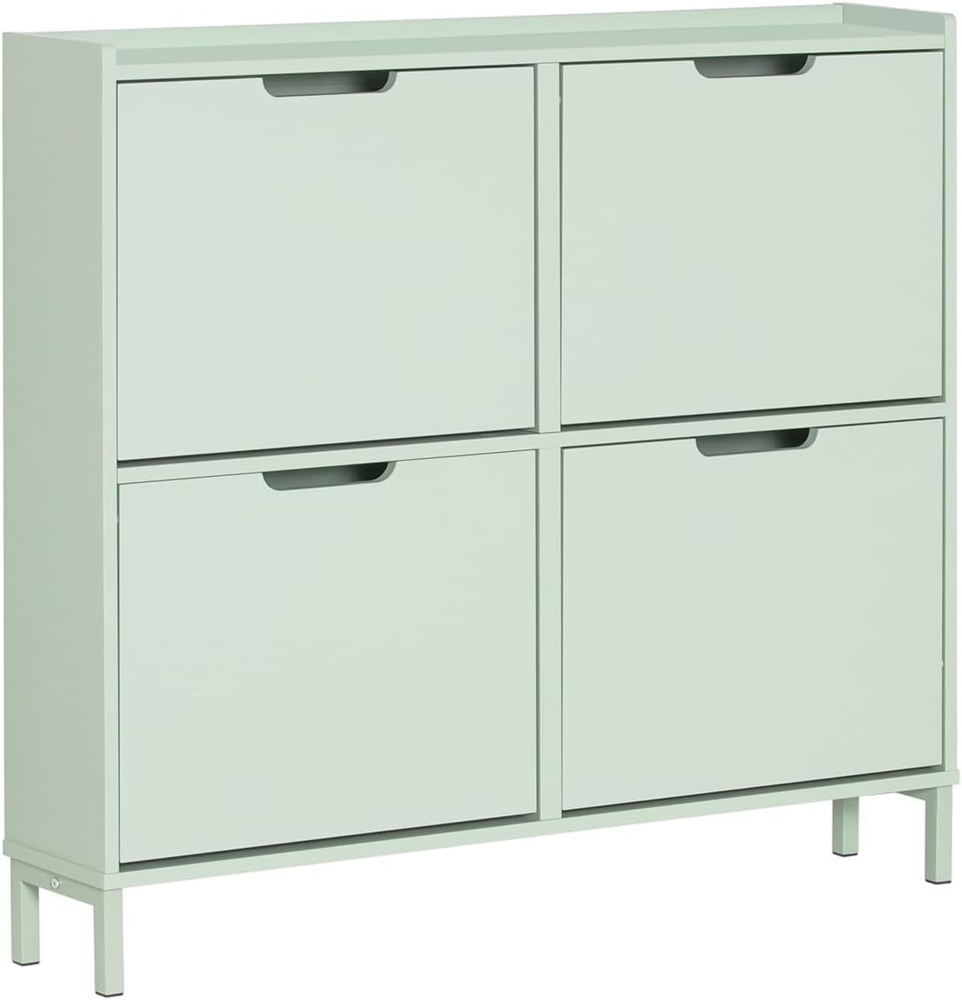 SoBuy Schuhkipper mit 4 Klappen Schuhregal mit 8 Ablageflächen Schuhschrank schmal Schuhkommode Schuhablage Grün BHT ca. 100 x 90 x 19 cm FSR100-GR Bild 1