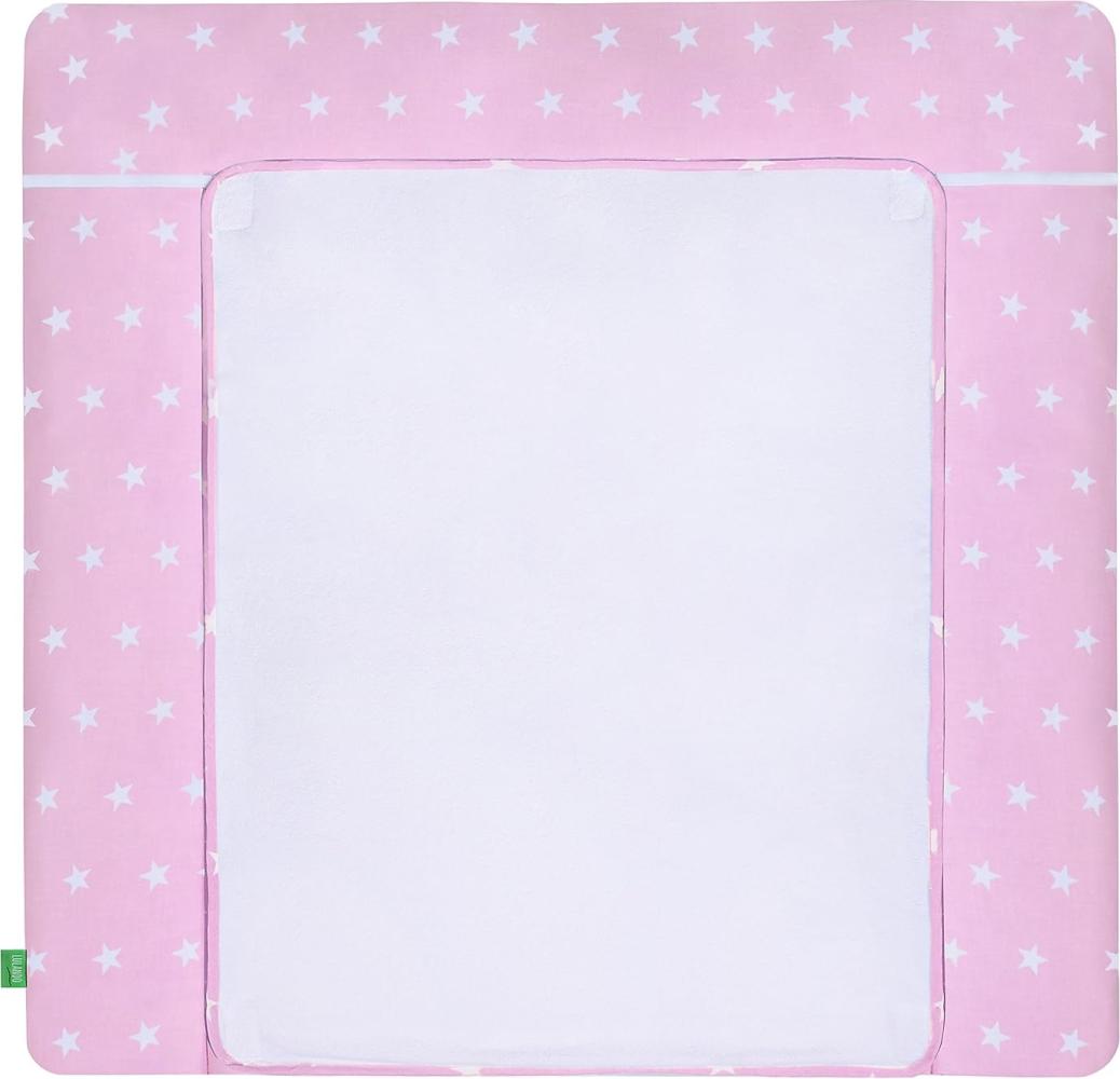 LULANDO Wickelauflage mit 2 abnehmbaren und wasserundurchlässigen Bezügen. 76x76 cm. Oberstoff 100% Baumwolle. Passend u. a. für die Kommode IKEA Malm, Farbe:White Stars/Pink Bild 1