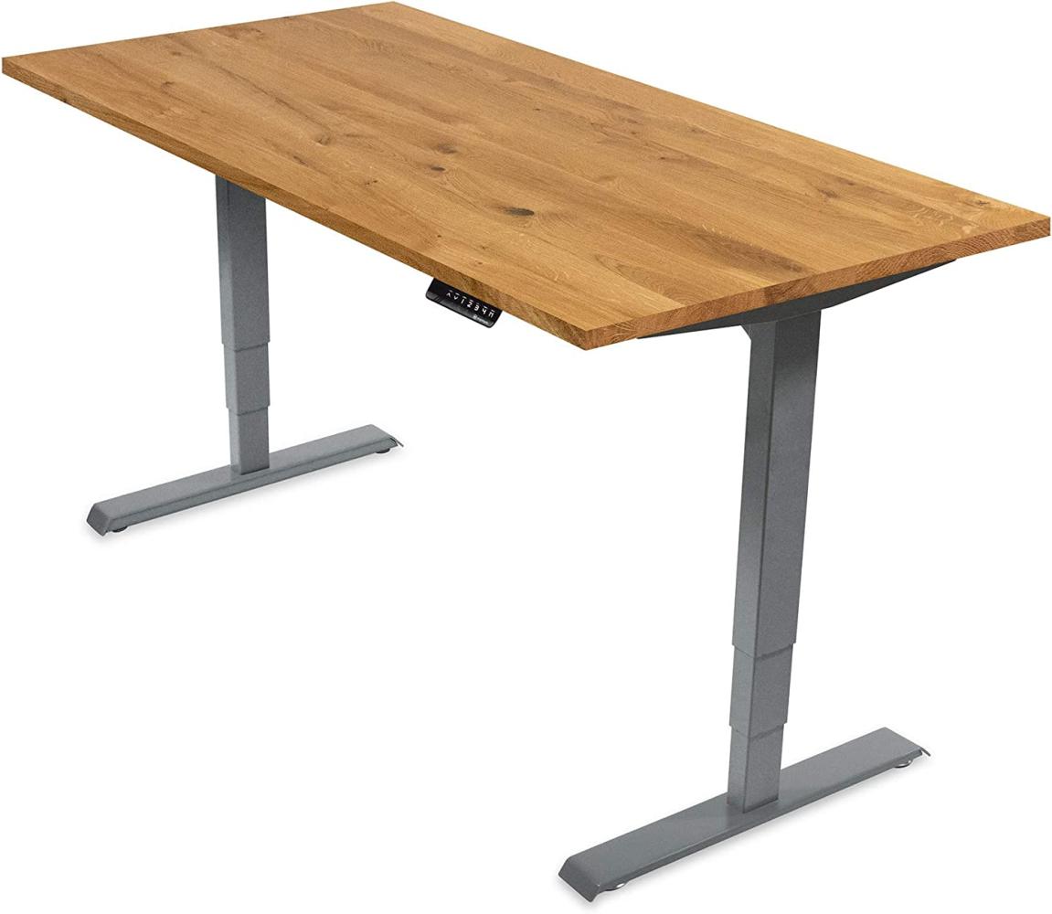 Desktopia Pro - Elektrisch höhenverstellbarer Schreibtisch / Ergonomischer Tisch mit Memory-Funktion, 5 Jahre Garantie - (Eiche Echtholz, 180x80 cm, Gestell Grau) Bild 1