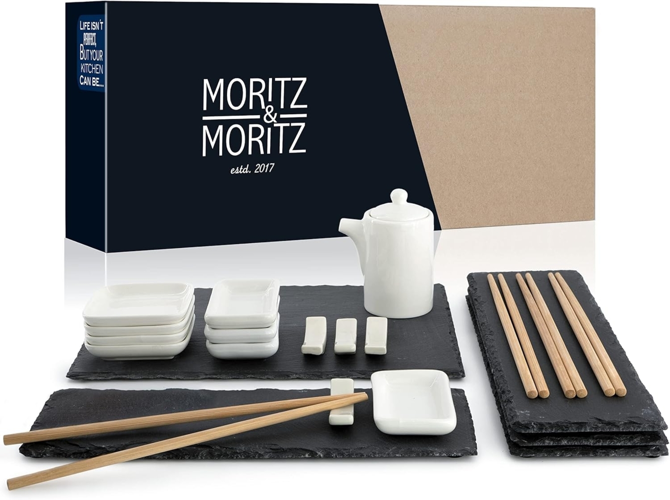 Moritz & Moritz Servierplatte Moritz & Moritz Sushi Set groß Schiefer, (22-TLG, 26-tlg), für 4 Personen Bild 1