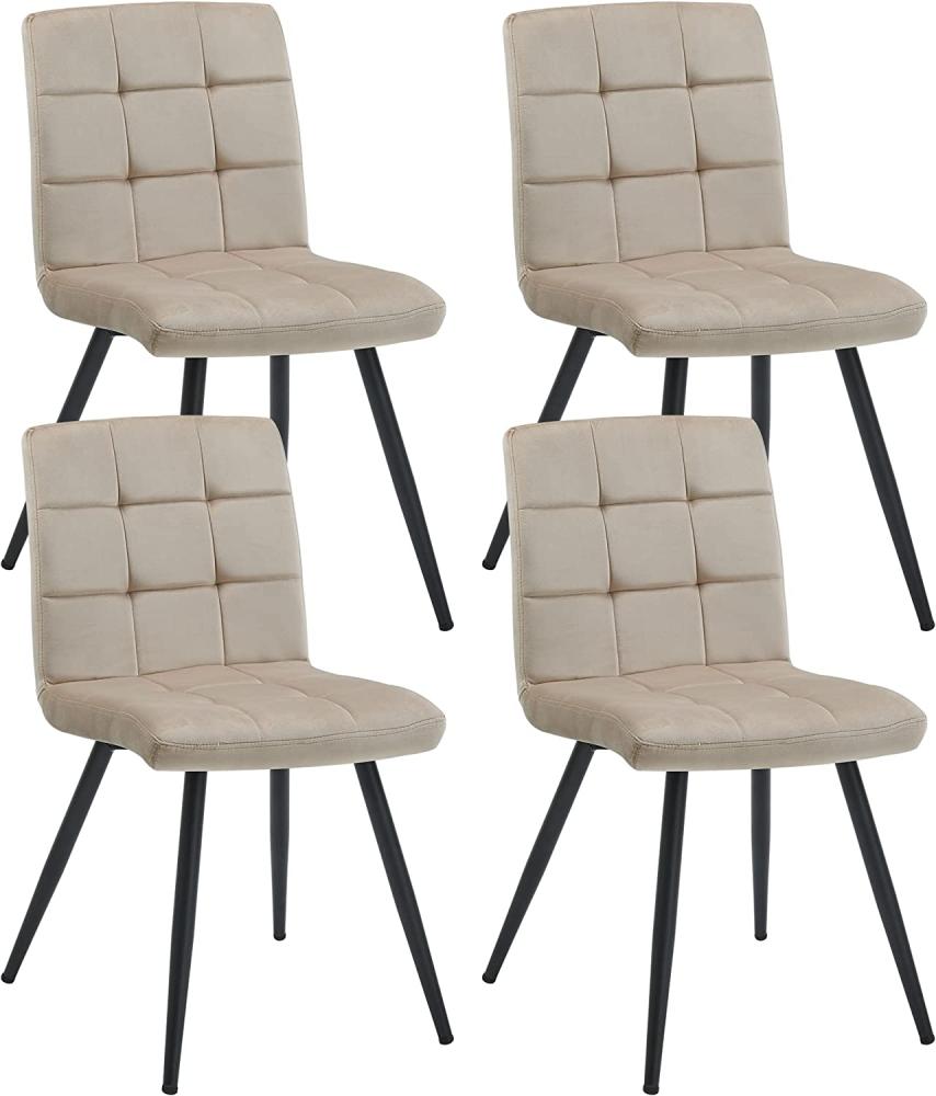 Duhome 4er Set Esszimmerstuhl aus Stoff Samt Farbauswahl Stuhl Retro Design Polsterstuhl mit Rückenlehne Metallbeine 8043B, Farbe:Beige, Material:Samt Bild 1