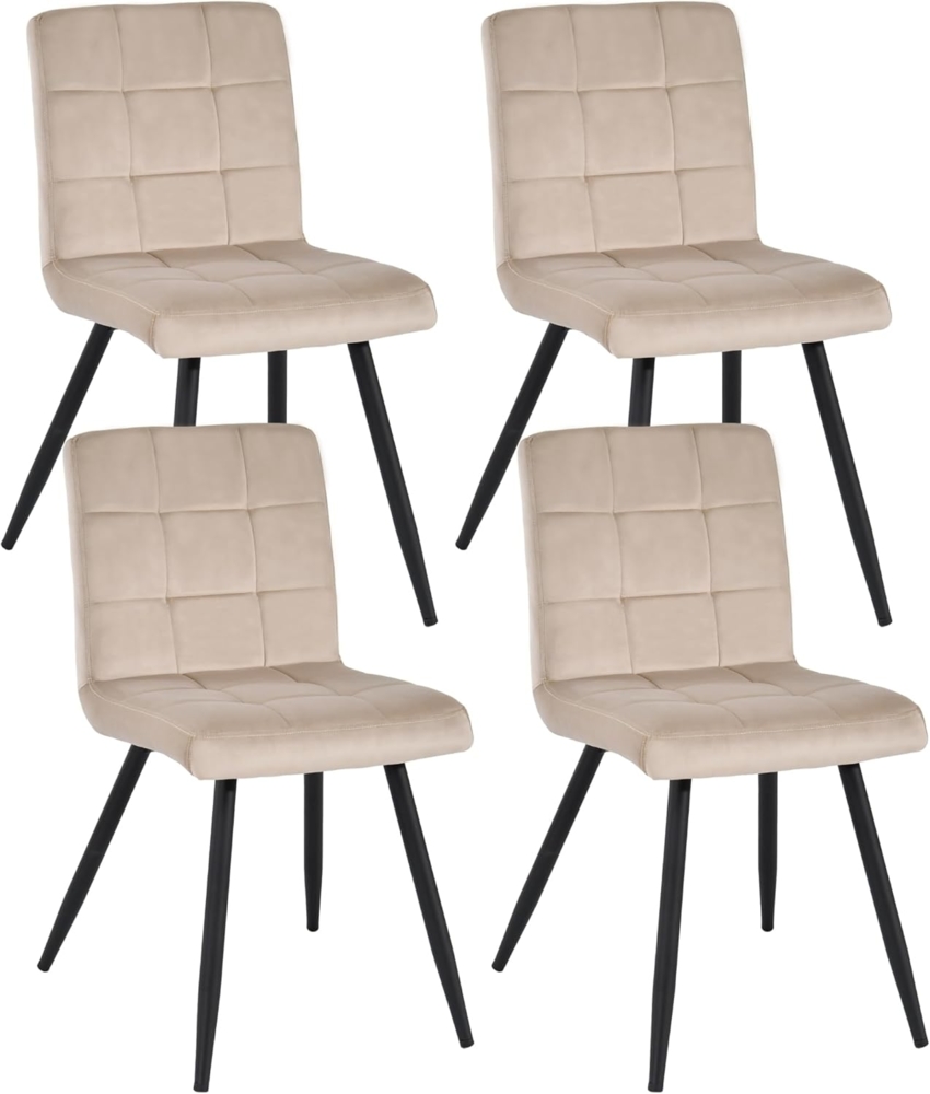 Duhome 4er Set Esszimmerstuhl aus Stoff Samt Farbauswahl Stuhl Retro Design Polsterstuhl mit Rückenlehne Metallbeine 8043B, Farbe:Beige, Material:Samt Bild 1