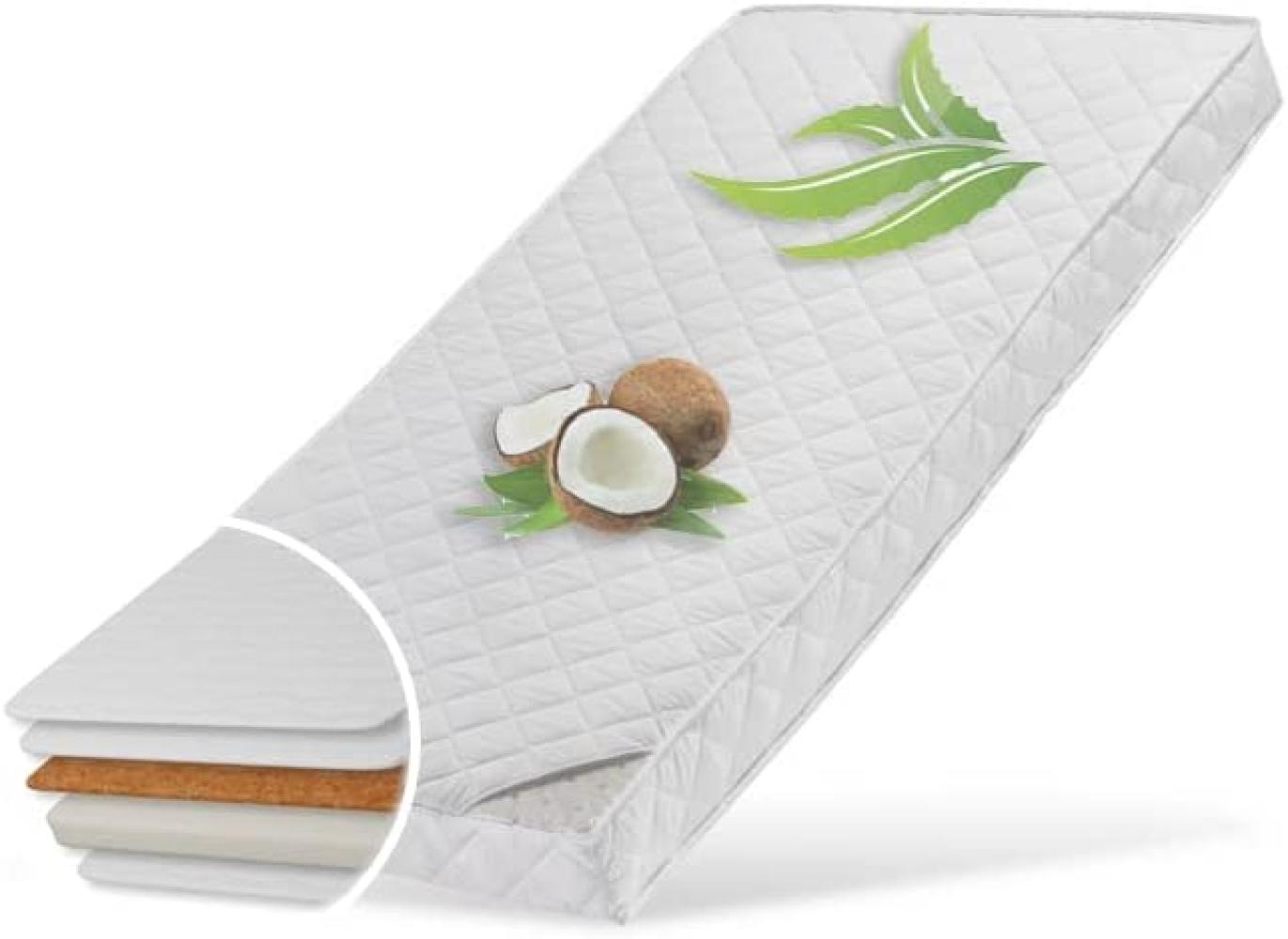 Babymatratze 70x140 cm KOKOS mit gestepptem Aloe Vera-Bezug und zwei Härtegraden, 10 cm hoch, Babymatratze Kindermatratze 70x140 Kokos-Matratze für Babybett oder Kinderbett Bild 1